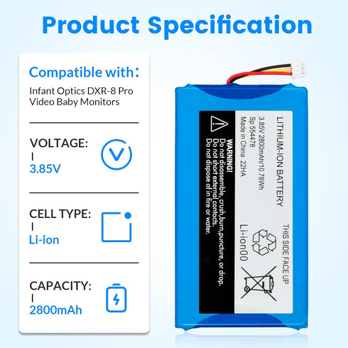 Replacement for Infant Optics DXR-8 Pro Battery Sp 554478 3.85V 2800mAh Lithium Ion Battery (Not Compatible with DXR-8 Baby Monitor)...