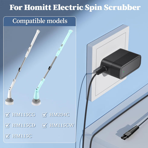 9V Adapter for Homitt Electric Spin Scrubber Charger Power Supply for Homitt HM115C HM115CW HM115CD HM115CG HM204C Power Cord 2 Prong Electric Spi...