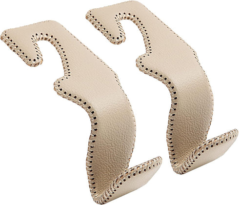 Car Purse Hook, Back Seat Headrest Genuine Leather Hangers Durable Vehicle Organizer Accessory for Hanging Grocery Bags, 2 Pack, Beige...