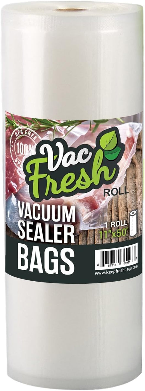Vac Fresh Food Vacuum Sealer Rolls (11" x 50', 1 Roll), 3.5mil Embossed Food Storage Bags, Vacuum Seal Bags for Meal Prep, Sous Vide Bags for Cook...