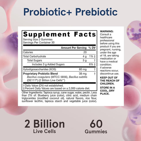 Jarrow Formulas Probiotic+ Prebiotic 2 Billion Live Cells Supplement, Digestive Health and Immune Support, 60 Blackberry Flavor Probiotic+ Prebiot...