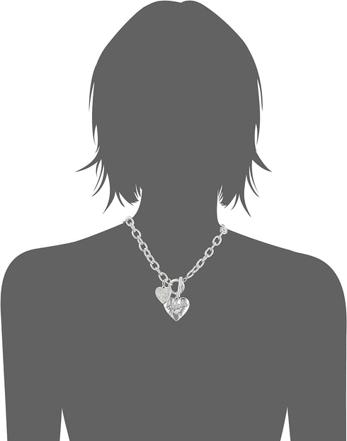 GUESS "Basic Silver Logo Heart and Pave Heart Toggle Pendant Necklace...