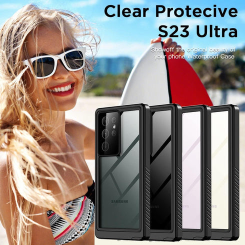 AICase for Samsung Galaxy S23 Ultra Case Waterproof, Clear Water Proof Shockproof Dustproof Snowproof Full Body Rugged Transparent Underwater Phon...