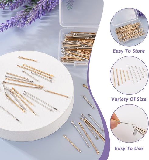 Pandahall 100Pcs/Box Brass Bar Charm Connector Beads Silver & Platinum Rectangle Blank Links Beads for Bracelet Necklace Earring Jewelry Making...