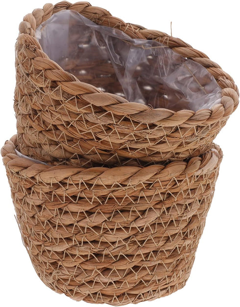 Alipis Seagrass Basket Planter Woven Flower Pots 2pcs 13cm Rattan Storage Basket Plant Container Hand Woven Basket Planter Straw Flower Pot for In...