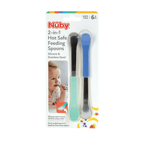 Nuby 2-in-1 Hot Safe Feeding Spoons - (2-Pack) Spoons for Babies 6+ Months - Blue and Aqua...