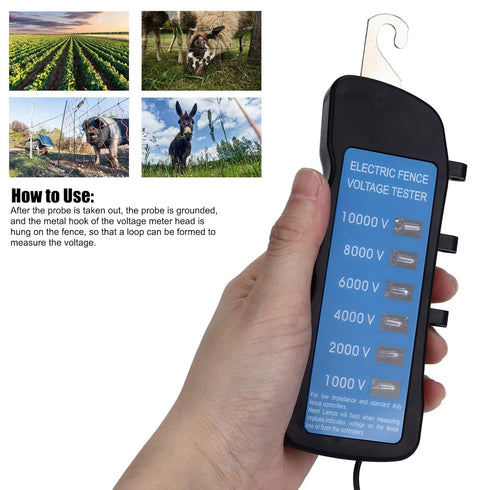 Fence Tester, Electric Fence Voltage Tester Meter Waterproof Portable Fence Voltmeter Testing Tool 1000-10000V with 6pcs Light for Farm Livestock ...
