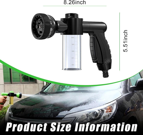 Car Wash Nozzle, High Pressure Water Garden Hose Nozzle with 8 Watering Patterns, Foam Sprayer with Soap Dispenser Bottle for Car Washing, Waterin...