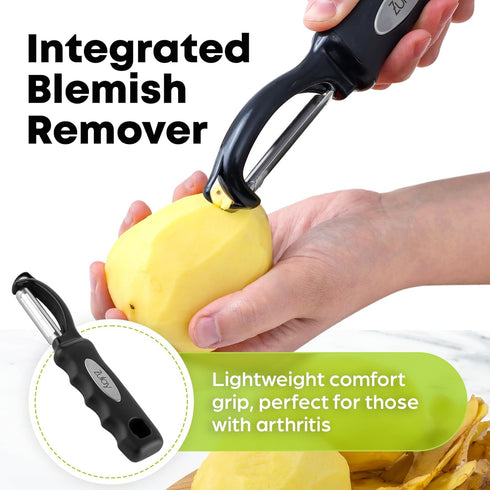 Zulay Kitchen Swivel Vegetable Peeler - Stainless Steel Potato & Veggie Peeler with Comfortable Grip - Built In Blemish Remover - Black...
