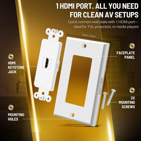 TNP HDMI Wall Plate (1 Port, White) HDMI Face Plate Socket Insert Jack Outlet Panel Mount Support 4K 60Hz HDR ARC/eARC Full HD 3D Ethernet High Sp...