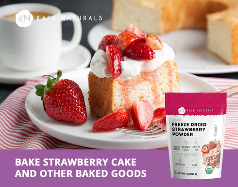 Kate Naturals Freeze Dried Strawberry Powder for Baking, Camping & Drinks. Natural Strawberry Flavoring for Cakes, Icing & Smoothies (4 oz, Organi...