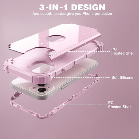 IDweel for iPhone 15 Plus Case with Screen Protector,Luxury 3 in 1 Shockproof Slim Fit Hybrid Heavy Duty Protection Glitter Hard PC Cover Soft Sil...