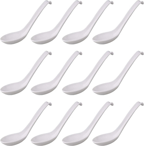 Comicfs Asian Soup Spoons 12 pieces, 12HSP-W, Large Japanese Soup Spoons, Soba Rice Pho Ramen Noodle Soup Spoon, Chinese Won Ton Soup Spoon, Hook ...