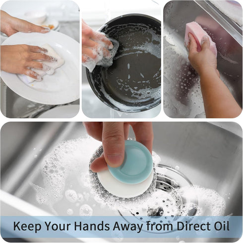 2 Pcs Stainless Steel Scrubber with Handle, Dish Scrubber Brush Steel Wool Scrubber for Cleaning Dishes Heavy Duty Cleaning Supplies for Pots Pans...