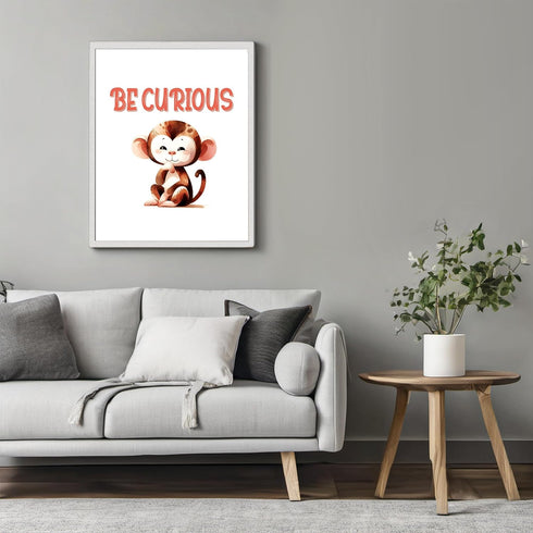 Posterizer 1 pcs-be curious-cute monkey quote-Kids Room Art-Motivational & Inspirational Art-Gift for Daughter, Son, Kids-decor for nursery toddle...