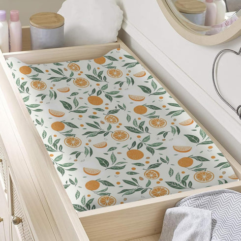 Summer Oranges Leaves Changing Pad Cover, Oranges Fruits Prints Baby Nursery Diaper Changing Table Pad Cover, Unisex Oranges Pattern Diaper Changi...
