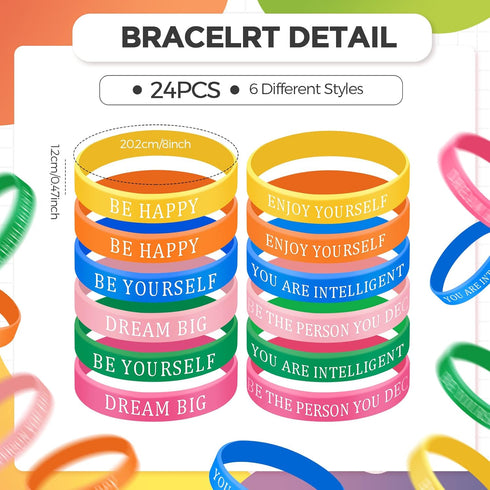 Sabary 48 Pcs Motivational Pencils Inspirational Silicone Bracelets Set Mood Pencil Motivational Quote Rubber Wristbands for Kids Teens Christmas ...