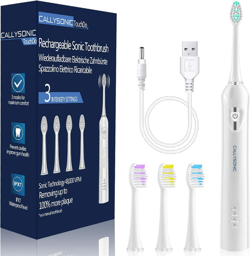 Sonic Rechargeable Electric Toothbrush for Adults Kids, 48,000VPM Rechargeable Toothbrushes with Normal, Sensitive, Massage Modes, 4 Replacement B...