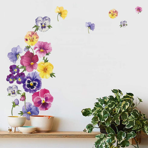 Pansy Flowers Wall Stickers DIY Floral Wall Decals Art Decor for Kids Girls Bedrooms Living Room...