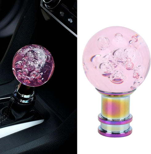 Manual Shift Knob Gear Stick Shifter Pink Crystal Bubble with 3 Threaded Adapters Universal...