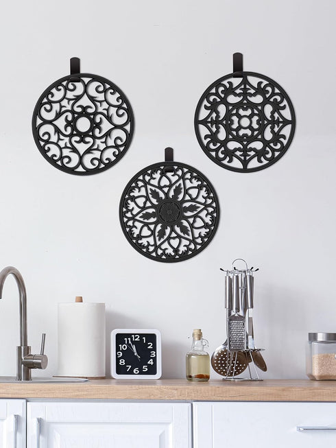 SMARTAKE 3 Set Silicone Trivet Mats, Multi-Use Carved Trivet Mat, Insulated Non-Slip Durable Kitchen Mats, Flexible Modern Kitchen Table Mat, for ...