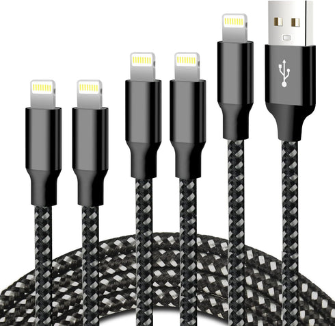 cugunu iPhone Charger, 5 Pack 3/3/6/6/10FT Apple MFi Certified USB Lightning Cable Nylon Braided Fast Charging Cord Compatible for iPhone 14/13/12...