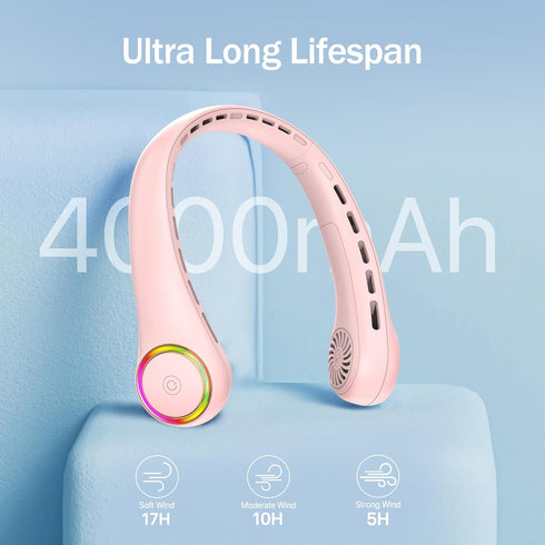 Neck fan, Portable Fan with 5-17H Lifespan, 4000mAh Neck fan air conditioner with 3 Adjustable Speeds and 64 Cool Lights, Nice Rechargeable Fan, H...