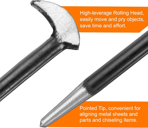 2pcs Rolling Head Pry Bar 6" Length 0.3" Rod Dia Carbon Steel Lady-foot Leverage Bar Heel Line Up Pry Bars for Automotive Mechanics Aligning & Pry...