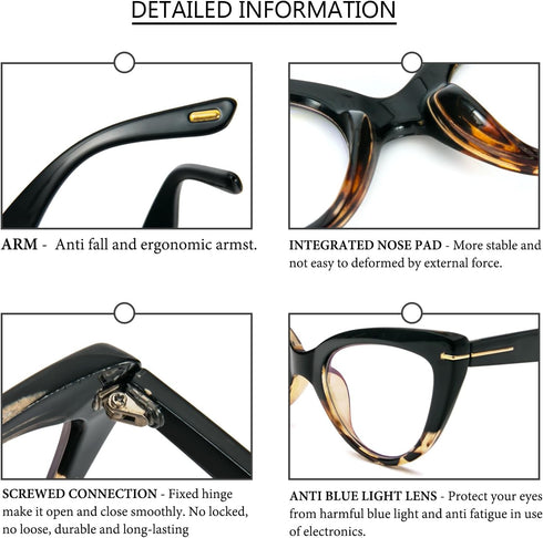 DXYXYO Oversized Cat Eye Reading Glasses Women Blue Light Blocking with Magnification 1.5 Vintage Fashion 3 Pack Anti Blue Retro Cute Computer Rea...