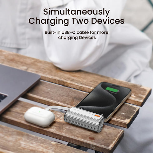 Flow Mini Portable Charger, 5000mAh Small Power Bank with Changeable Plugs and Built in Cable, Dual Output USB-C External Battery Compatible with ...