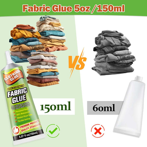 Fabric Glue, Waterproof Clothing Glue Patch Glue Fabric Permanent Adhesive for Rhinestones, Cotton, Felt, Leather, Polyester, Washer/Dryer Safe, 5...