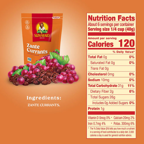 Sun-Maid California Zante Currants Snack | 8 Ounce Bags | Pack of 1 | Whole Natural Dried Fruit | No Artificial Flavors | Non-GMO | Vegan And Vege...