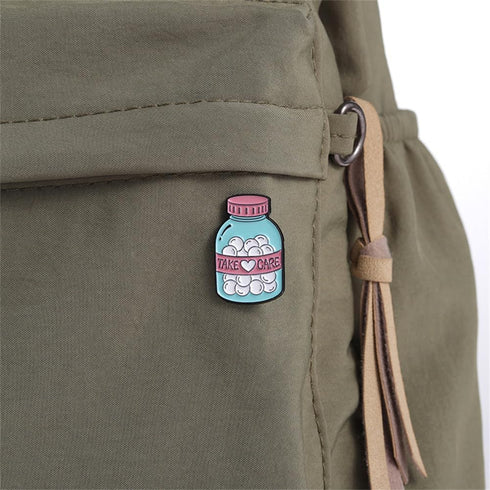 Cartoon Stars Happy Pill Brooch Bottle Enamel Pin Take Care Pill Bottle Enamel Pin Set Love Pill It's OK If You Need Meds Every Day Brooch Badge C...