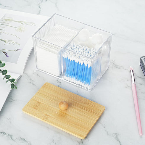 Wood Lid Qtip Holder Storage, Bathroom Cotton Ball Holder Canisters for Cotton Swab, Cotton Pad, Dental Floss Organizer, Hair Bands Container for ...