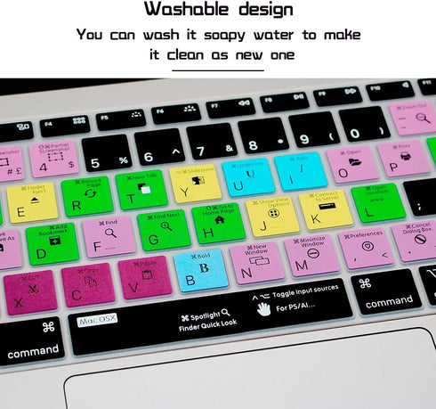 HRH Shortcut Hotkey Silicone Keyboard Cover Skin for MacBook Air 13 Inch 2018 Release A1932 with Retina Display and Touch ID EU/US,OSX...