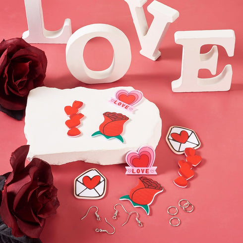 Beadthoven DIY 4 Pairs Love Earring Making DIY Kit for Valentines Day Red Rose Flower Love Heart Letter Acrylic Charms Pendants with Earring Hooks...