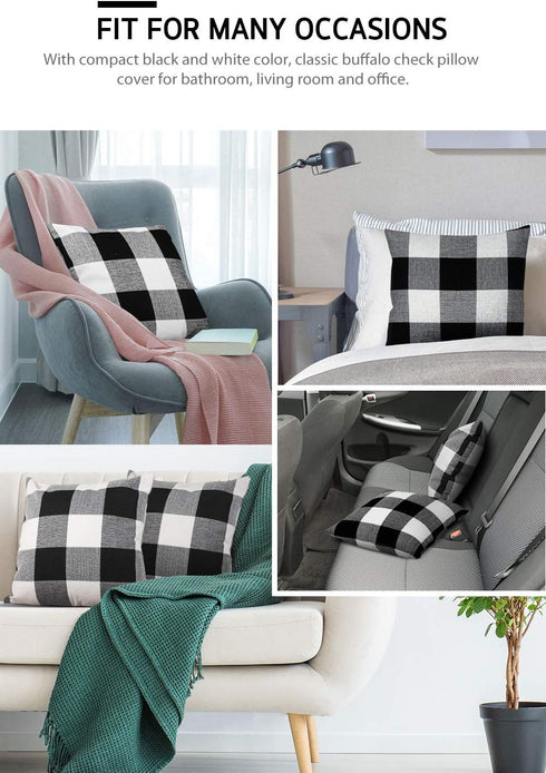 Syntus Set of 2 Buffalo Check Throw Pillow Covers Farmhouse Outdoor Plaid Square Pillow Cushion Case Black and White Polyester Linen for Christmas...