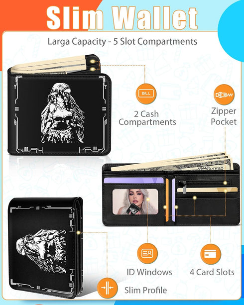 Bistup Boys Wallet Cute Leather Bifold Wallet for Men Women Cartoon Anime Cool Design Credit Card Cash Id Holder Rfid Blocking Black White Girl Bi...