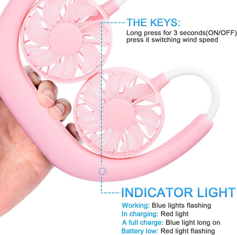 RJVW Portable Neck Fan, Hand Free Personal Hanging Neck Sports Fan USB Rechargeable (3 Speed Adjustable) Wearable Cooling Head Fan,360 Degree Free...