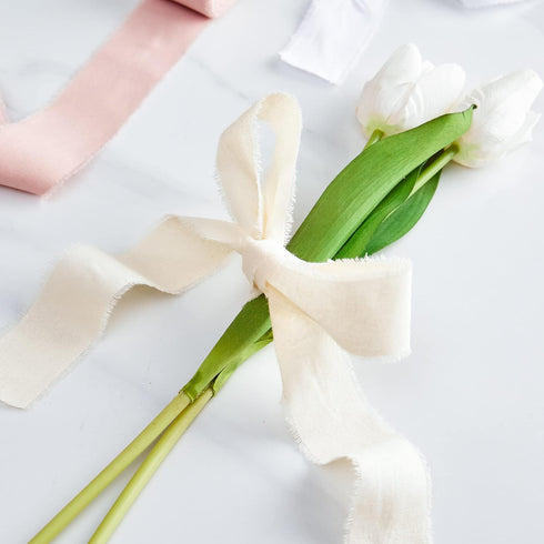 Pink White Ribbon 1-1/2 x 15 Yards Handmade Cotton Frayed Fringe Fabric Ribbons for Crafts Flower Bouquets Wedding Baby Shower Home DIY Decor...