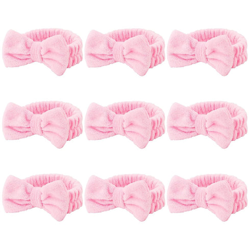 9 Pcs Pink Spa Headband, Sleepover Party Favors, Soft Coral Fleece Makeup Hair Band, Skincare Headbands, Makeup Headband for Face Washing Shower Y...