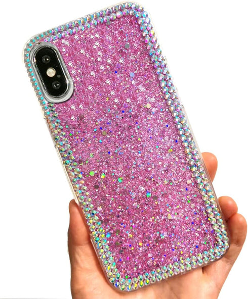 for iPhone Xs Max Case,for iPhone Xs Max Glitter Sparkle Bling Case for Girly Women,Rhinestone Bumper Protective Cover for Apple iPhone Xs Max (Pi...