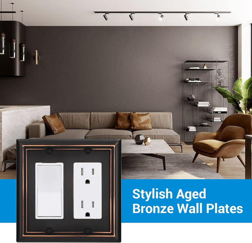 DEWENWILS Double Decorator Wall plates, Aged Bronze Outlet Covers, Metal Face Plates for Electrical Outlets, GFCI, Dimmer Switch, 2-Pack...