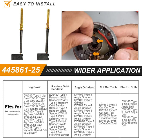 Compatible For Dewalt Power Tools DW402 DW421 DW887, Fits For De-walt 445861-03 445861-25 Carbon Brush-6 PCS...