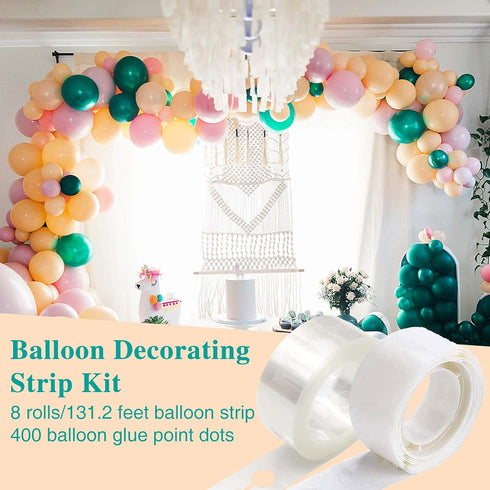 12 Rolls Balloon Arch Tape, 131.2 Feet Tape Strip with Holes, 400 Removable Dots for Party Decorations, Birthday, Wedding, Baby Shower, Christmas,...