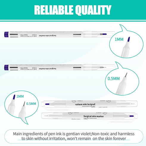 Zonon 5 Pieces Tattoo Tip Markers Skin Marker Pen Tattoo Pen in 0.5 mm and 1 mm with Paper Ruler for Skin, Eyebrow, Lips (2 Single Head, 3 Double ...