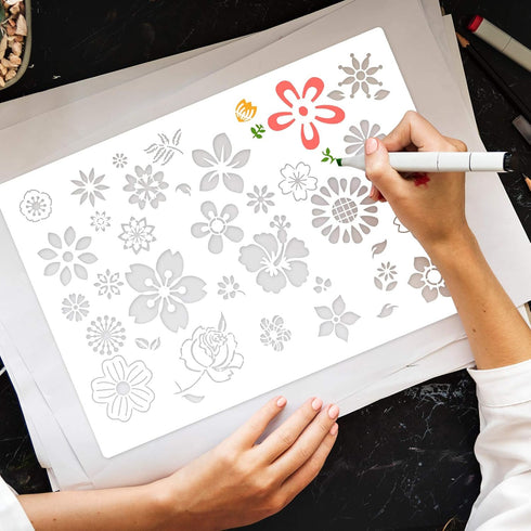 Zonon 3 Pieces Stencil Template Painting Stencil Spring Summer Template Reusable Drawing Set for Daily DIY Art Notebook Wedding Card Scrapbook Hom...