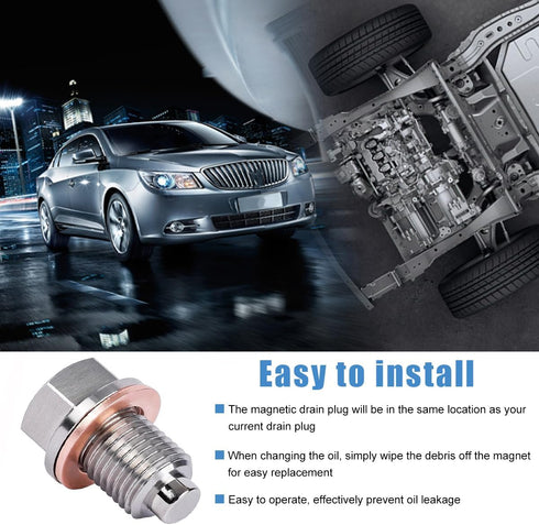 M12x1.5 Magnetic Oil Drain Plug, Stainless Steel Sump Drain Nut Bolt with 5 Crush Gaskets, Leak-proof Vehicle Engine Oil Drain Plug Replacement, U...