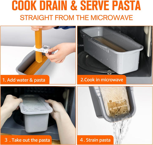 Microwave Pasta Cooker with Strainer Lid- Quick and Easy Cooks 4 Servings Spaghetti Cooker- No Sticking or Waiting For Boil- Perfect Make Pasta Ev...