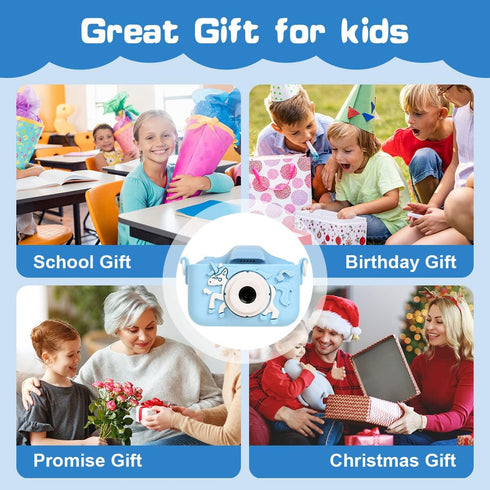 Kids Camera, Kids Selfie Camera with Unicorn Silicone Cover, Digital Camera with Photo Stickers and Puzzle Games, Boys and Girls Gifts, with 32GB ...